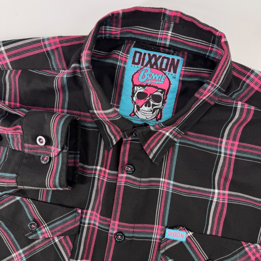 Dixxon Flannel Co The Bowie Shirt Mens 2X Black Pink Plaid D-Tech Button Down